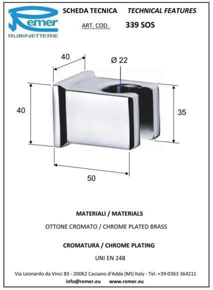 Remer Держатель для ручного душа 339SOS, цвет: хром
