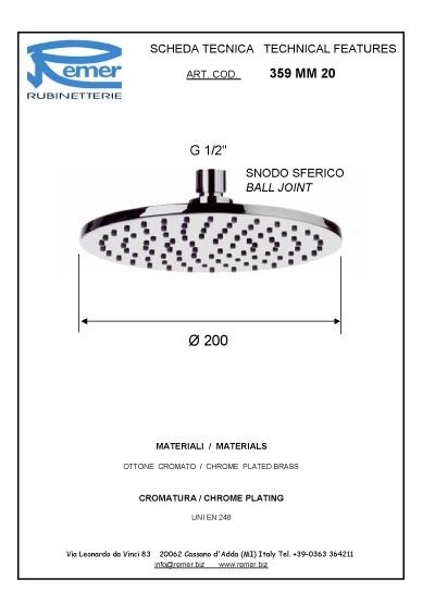 Remer Верхний душ d200 мм 359MM20BOX цвет: белый Remer Верхний душ d200 мм 359MM20BOX цвет: белый