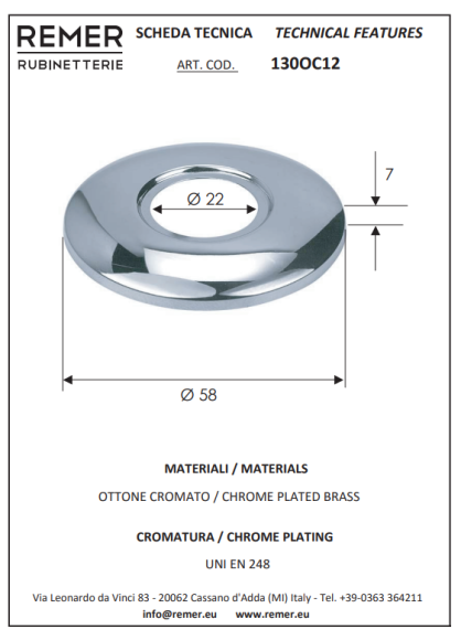 Remer Отражатель 1/2 Minimal 130OC12, цвет: хром Remer Отражатель 1/2 Minimal 130OC12, цвет: хром