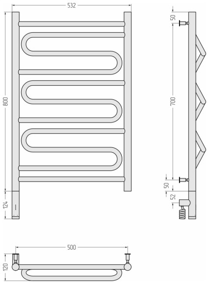 Электрический полотенцесушитель Элегия 3.0 800х500 МЭМ левый (тёмный титан муар) Сунержа арт. 15-5818-8050