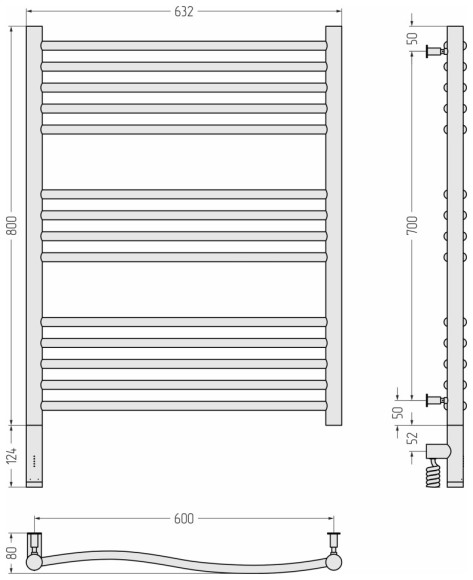 Электрический полотенцесушитель Флюид 3.0 800х600 МЭМ левый (матовый белый) Сунержа арт. 30-5820-8060