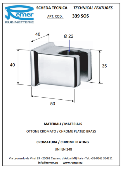 Remer Держатель для ручного душа 339SOSBIA, цвет: белый Remer Держатель для ручного душа 339SOSBIA, цвет: белый