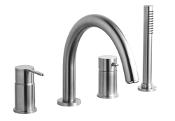 Emmevi комплект однорычажного смесителя на борт ванны на 4 отверстия с изливом, из нержавеющей стали, Filoinox, никель арт. 85120/IN Emmevi комплект однорычажного смесителя на борт ванны на 4 отверстия с изливом, из нержавеющей стали, Filoinox, никель арт. 85120/IN