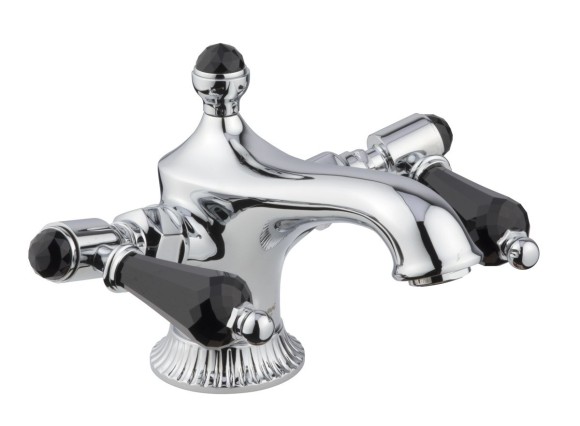 Emmevi смеситель с донным клапаном для раковины, черные кристаллы swarovski, The One, золото арт. 98003LCSWNEOA