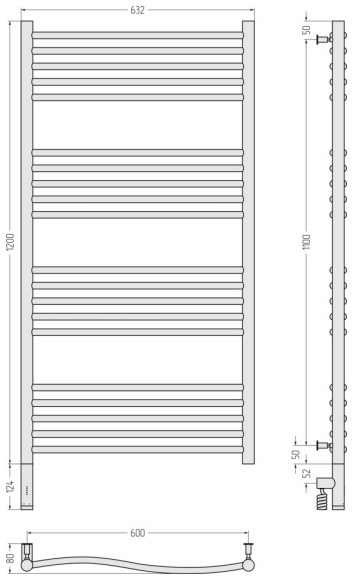 Электрический полотенцесушитель Флюид 3.0 1200х600 МЭМ левый (без покрытия) Сунержа арт. 00-5820-1260