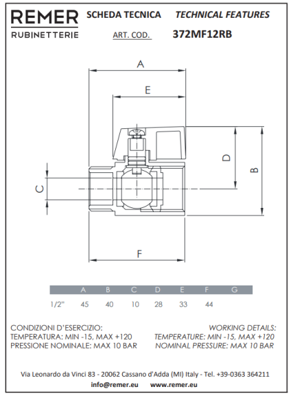 Remer Кран шаровой 1/2" 372MF12RB, цвет: хром Remer Кран шаровой 1/2" 372MF12RB, цвет: хром