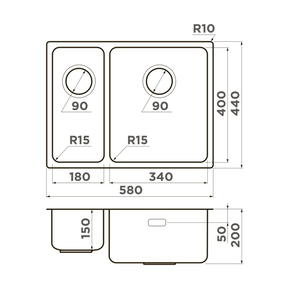 Omoikiri Раковина для кухни Tadzava 58-2-U/I-R Ultra 15, нержавеющая сталь арт. 4997117