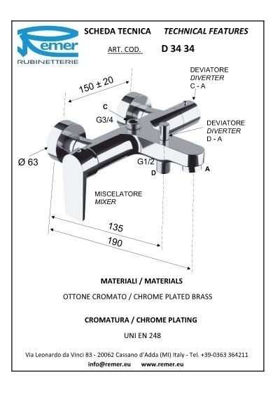Remer Душевая стойка со смесителем с функцией наполнения ванны Dream D34A8MPUFM25NO