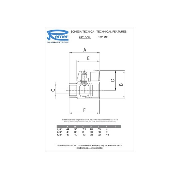 Remer Кран шаровой 1/4" 372MF14, цвет: хром