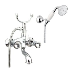 Fiore Двухвентильный смеситель для ванны с настенным держателем, с набором для душа, Venere Sky, 13OO0601 цвет: золото Fiore Двухвентильный смеситель для ванны с настенным держателем, с набором для душа, Venere Sky, 13OO0601 цвет: золото