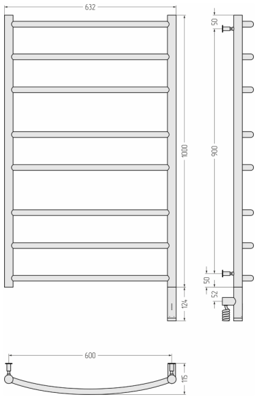 Электрический полотенцесушитель 1000х600 МЭМ правый, Галант 3.0 Сунержа, 32-5801-1060 цвет: золотой шёлк 32