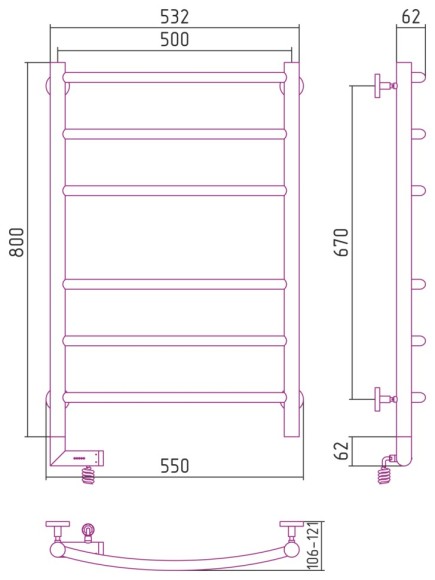 Электрический полотенцесушитель Галант 2.0 800х500 МЭМ левый (матовый белый) Сунержа арт. 30-5200-8050