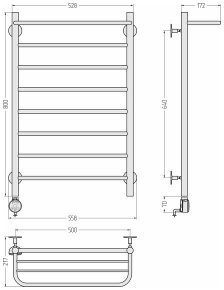 Электрический полотенцесушитель Формат 20 ТЛ 800х500 (Полка + 7) П16 (без покрытия) Стилье арт. 00521-8050