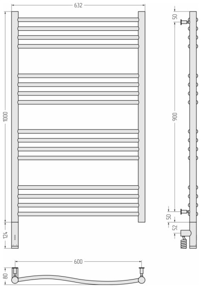 Электрический полотенцесушитель Флюид 3.0 1000х600 МЭМ левый (без покрытия) Сунержа арт. 00-5820-1060