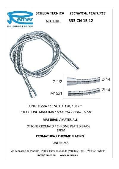 Remer Шланг для душа 150 см 333CN1512150, цвет: хром