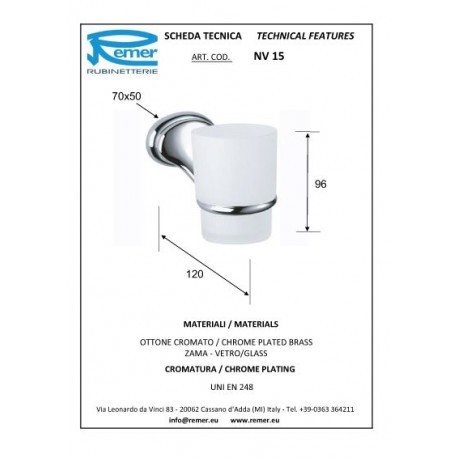 Remer Стакан для зубных щёток Серия 900 NV15CR, цвет: хром Remer Стакан для зубных щёток Серия 900 NV15CR, цвет: хром