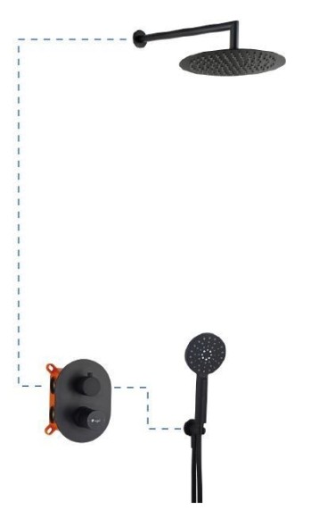 AQG Душевой комплект er208 на 2 потребителя: с круглым верхним душем 25 см и кронштейном 35 см, Tube, черный матовый арт. 19TUBER20805