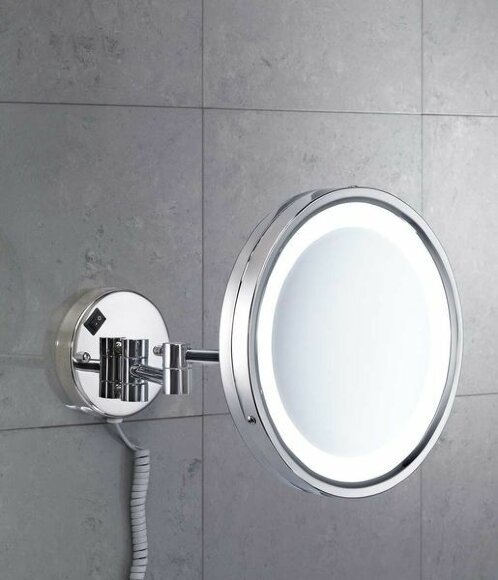 Gedy Настенное круглое косметическое зеркало (5x) с LED подсветкой (кабель и вилка) Vincent, хром арт. 2118(13)
