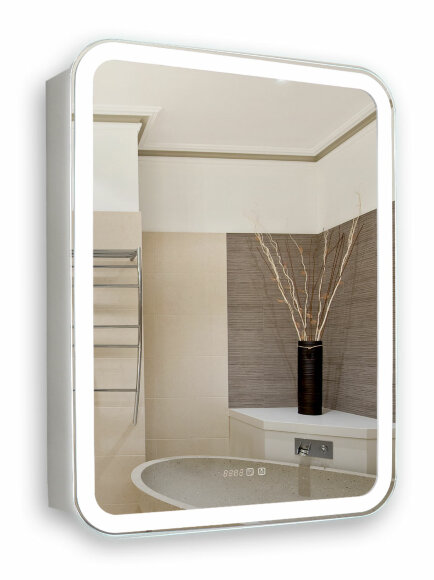 Azario Зеркало-шкаф 60 602х800х140 c подсветкой и диммером + часы, Фиджи арт. LED-00002363