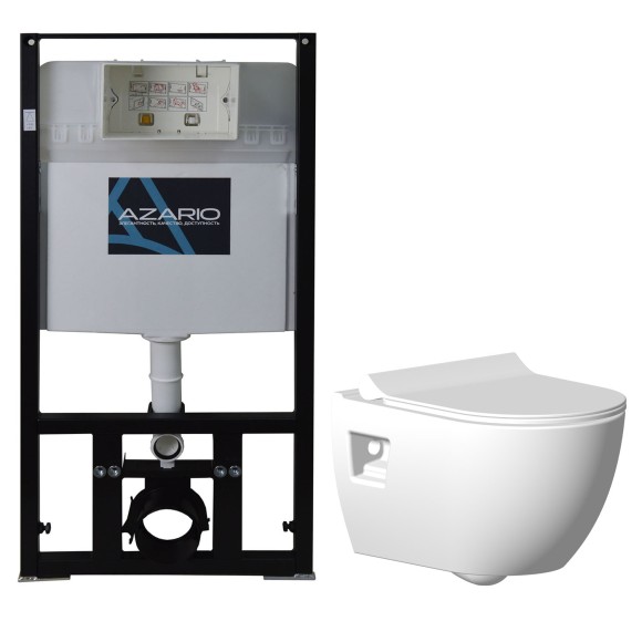 Azario Готовый комплект инсталяция + унитаз Creo Ceramique Ocean plus подвесной безободковый с тонким сиденьем микролифт		 арт. AZ-8010-1000+Ocean plus